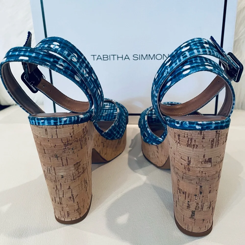 TABITHA SIMMONS gingham Elena blue NWT check cork platform volley 37 and 38.5